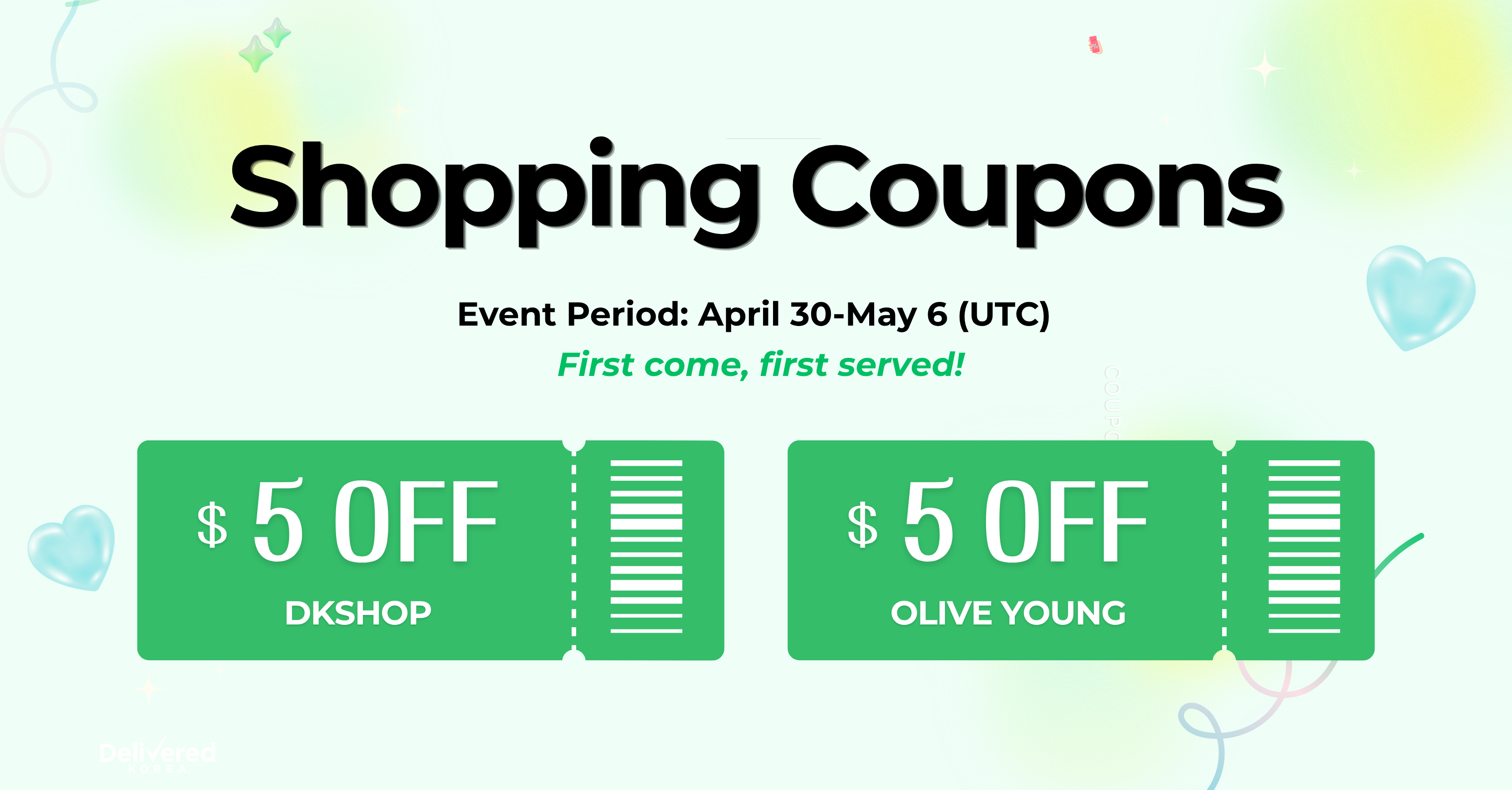 Limited! $5 Coupons for DKshop and Olive Young!